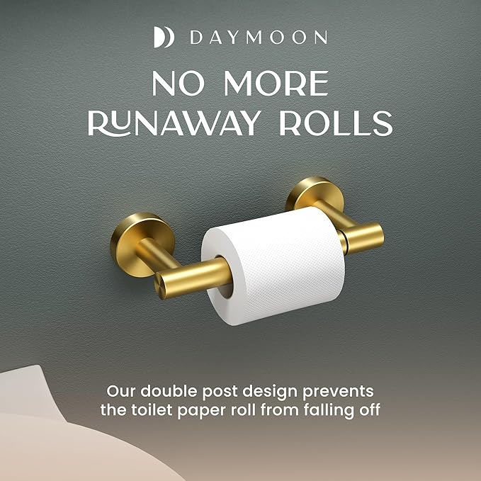 Day Moon™ - Toilet Paper Holder - Modern Roll Holder for Bathroom - 1 Pack - Wall Mount - Classic, Gold - Image 7