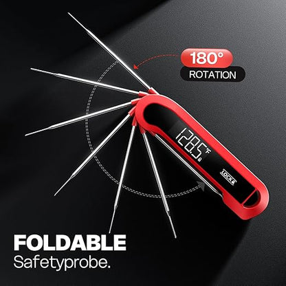 0.3 Sec Instant Read Meat Thermometer Digital for Cooking, ±0.5℉ Precision, Food Thermometer for Grilling, Air Fryer, Smoker, Candy, BBQ Essentials Accessories, Gifts for Him Men Dad Birthday, Red