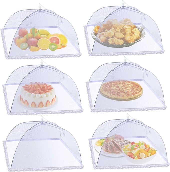 (6 Pack) ESFUN Food Net Covers for Outside, 17"x 17" Large Outdoor Food Cover Mesh Screen Tents Umbrella Fly Food Covers for Picnics, Parties, BBQ, Camping, Reusable and Collapsible by ESFUN