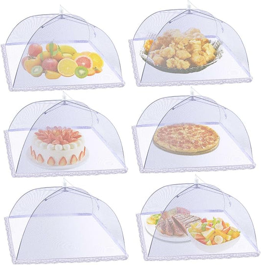 (6 Pack) ESFUN Food Net Covers for Outside, 17"x 17" Large Outdoor Food Cover Mesh Screen Tents Umbrella Fly Food Covers for Picnics, Parties, BBQ, Camping, Reusable and Collapsible by ESFUN