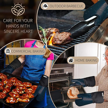 Silicone Oven Mitts,Cotton Lined Gloves, BPA-Free, Long Cooking Mitts and Trivet Mats, Oven Mitts Set for BBQ, 4 Pieces (Dark Grey) - Image 5