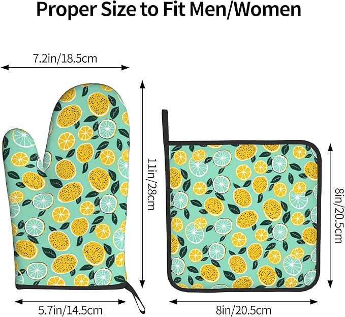 Lemon Pot Holders and Oven Mitts - Summer Teal Lime Refreshing Oven Glove Hot Pads for Kitchen Chef Gifts for Cooking Lover Cooks - Image 3