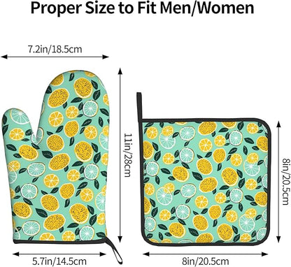 Lemon Pot Holders and Oven Mitts - Summer Teal Lime Refreshing Oven Glove Hot Pads for Kitchen Chef Gifts for Cooking Lover Cooks - Image 3