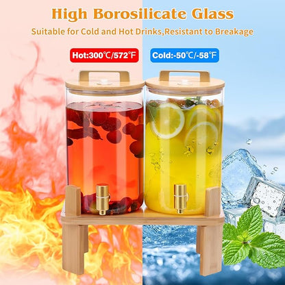1 Gallon 2 PCS Glass Beverage Dispenser, Drink Dispensers for Parties, Lemonade Dispenser with Airtight Valve and Stainless Steel Spigot for Party,Lemonade,Juice, Tea