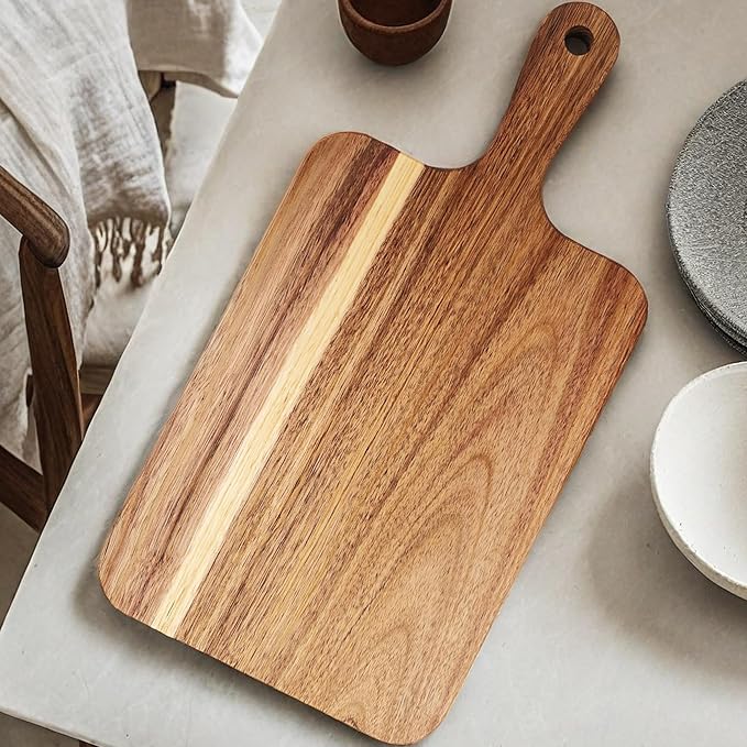 ZeQi Acacia Wood Cutting Board with Handle 13.7''X7'' / Charcuterie Board/Serving Board/Cheese, Bread, Vegetables & Fruits Serving Board (Rectangular) - Image 4
