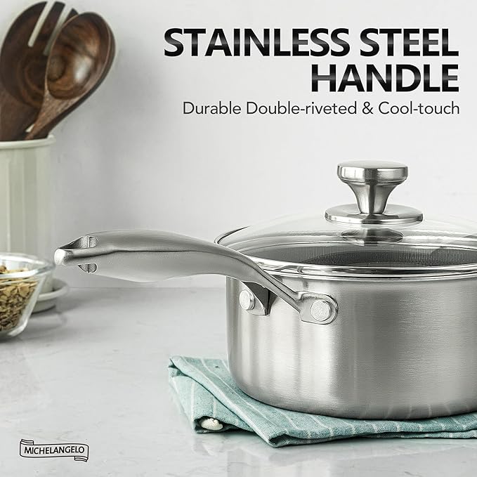MICHELANGELO 1 Quart Saucepan with Lid, Premium Triple Ply Stainless Steel Sauce Pan with Lid, Small Saucepan with Honeycomb Interior - 1QT - Image 6