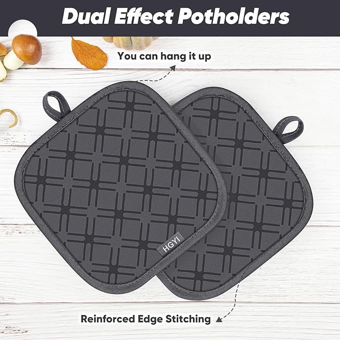 Oven Mitts and Pot Holders Set with Dishcloths, 500 Degree Heat Resistant Oven Gloves and Hot Pads, Premium Soft Cotton Kitchen Mittens and Dish Cloth Sets-Deep Grey - Image 4