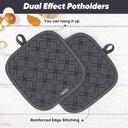 Oven Mitts and Pot Holders Set with Dishcloths, 500 Degree Heat Resistant Oven Gloves and Hot Pads, Premium Soft Cotton Kitchen Mittens and Dish Cloth Sets-Deep Grey - Image 4