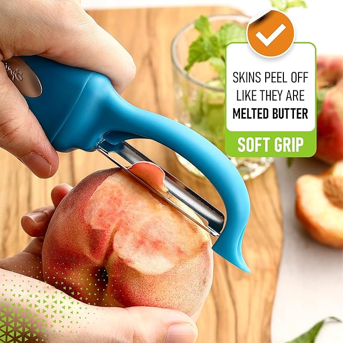 Spring Chef Stainless Steel Swivel Potato Peelers for Kitchen, Dishwasher Safe Veggie Peeler for Kitchen with Soft Grip Handle & Sharp Blades, Great for Vegetable, Apple, Carrot - Set of 2 - Teal - Image 4