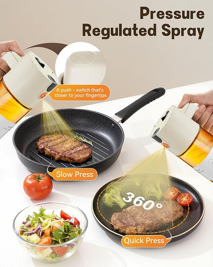 OURCABECUE Upgrade 2 in 1 Oil Sprayer for Cooking, 17oz Light-Blocking Glass Olive Oil Dispenser Bottle for Kitchen,Food-Grade Oil Mister with 8 Stickers for Salad, Frying (Brown Bottle-White Cap) - Image 5