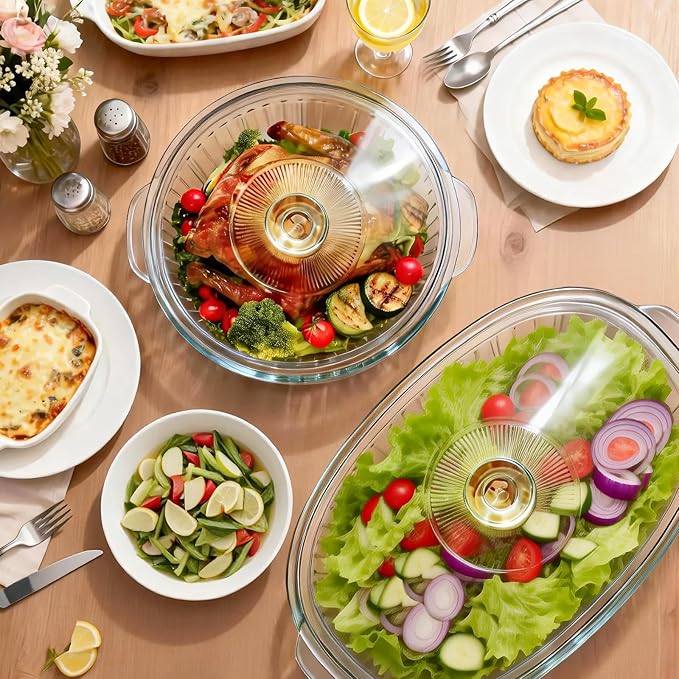 Luvan 2.4L/2.5Qt Round Glass Casserole Dish with Lid, Clear Baking Dish with Handles for Baking, Cooking & Serving, High Borosilicate Lead-Free Glass cookware, Oven, Microwave, Freezer & Dishwasher Safe - Image 7