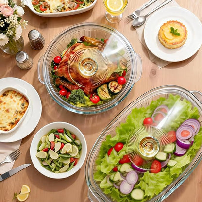 Luvan 2.4L/2.5Qt Round Glass Casserole Dish with Lid, Clear Baking Dish with Handles for Baking, Cooking & Serving, High Borosilicate Lead-Free Glass cookware, Oven, Microwave, Freezer & Dishwasher Safe - Image 7