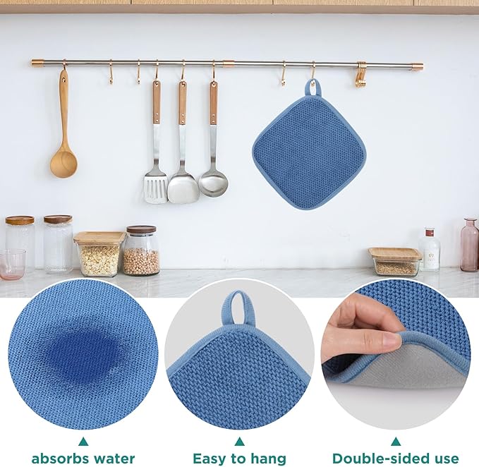 GeeRic Microfiber Dish Drying Mat, Super Absorbent Kitchen Dish Drying Pad, Reversible for Countertop, 7*7 inch Blue - Image 4