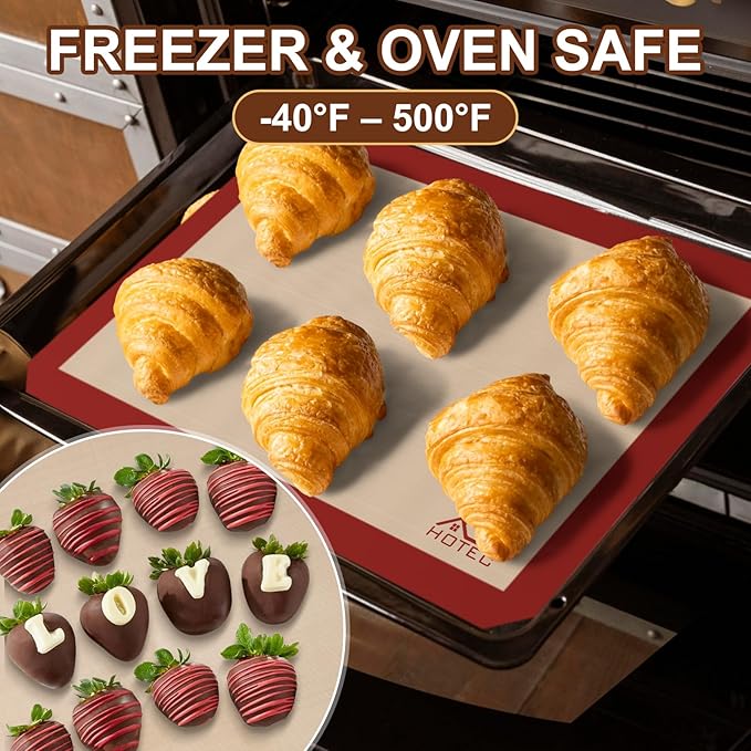 HOTEC Silicone Baking Mats 3 Pack – Thickened Non-Stick Reusable Silicone Baking Sheets for Oven – Cookie & Macaron Mats – 2 Half Sheet + 1 Quarter Sheet – BPA-Free, Dishwasher Safe - Image 4