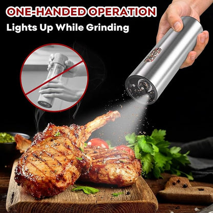 Electric Salt and Pepper Grinder Set: Automatic Rechargeable Salt and Pepper Shakers with USB Charging Base, Adjustable Coarseness, 110ml Large Capacity, Stainless Steel Pepper Grinder for Kitchen