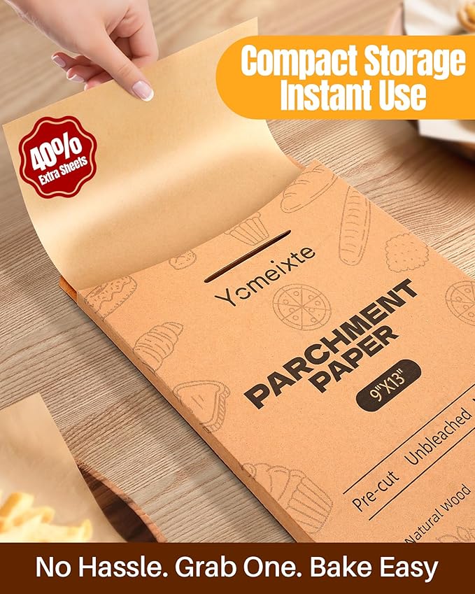 280 Parchment Paper Sheets 9x13"| Precut Unbleached Baking Paper for Oven, Air Fryer, and Cookie Sheet | Non-Stick, Greaseproof, Food Grade, Natural Brown, Eco-Friendly, Baking Supplies for Cooking - Image 2