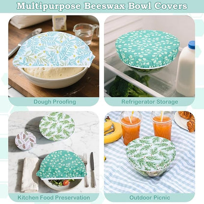 5-Size Reusable Beeswax Bowl Covers for Bread Proofing, Cotton Cloth Flexible Beeswax Wraps for Food Storage(Green Leaves) - Image 5