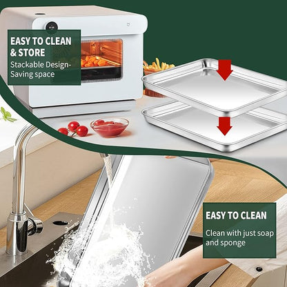 Small Baking Sheet with Rack Set [2 Cookie Sheets + 2 Baking Racks], CEKEE Stainless Steel Small Baking Pan and Grill Rack - Rust & Warp Resistant & Nonstick, Size 9.33 x 6.96 x 1 Inch - Image 6