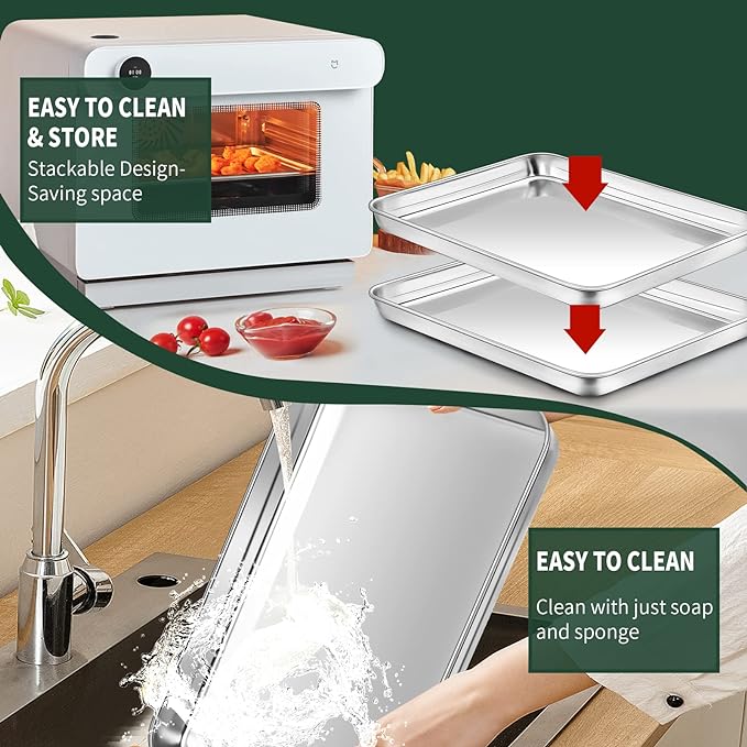 Quarter Sheet Pan with Cooling Rack Set [2 Baking Sheets + 2 Baking Racks], CEKEE Stainless Steel Cookie Sheets for Baking and Wire Rack - Rust & Warp Resistant & Nonstick, Size 12 x 9.8 x 1 Inch - Image 6
