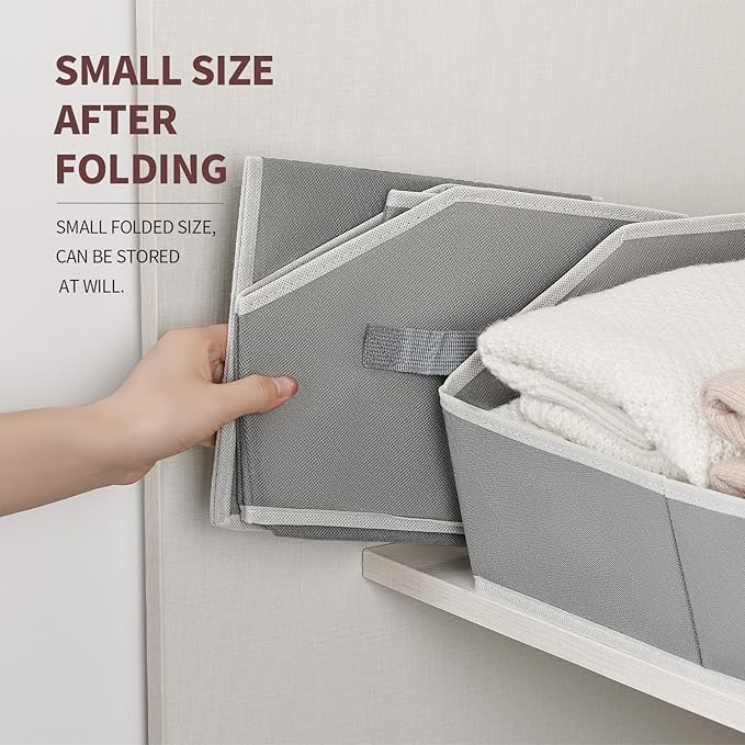 Homsorout Large Storage Bins Baskets - 6 Pack Closet Storage Cubes, Fabric Baskets for Organizing, Cube Organizer Bins with Handles, Foldable Boxes for Clothes, Towels, Grey - Image 5