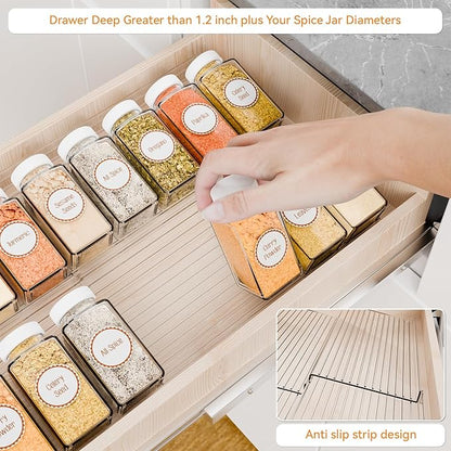Yieach 4 Pack Adjustable Narrow In Drawer Spice Organizer - Expandable From 9'' to 17.7'' - Acrylic Drawer Seasoning Organizer,Clear Spice Drawer Insert Tray for Drawers Condiment,Jar Organization