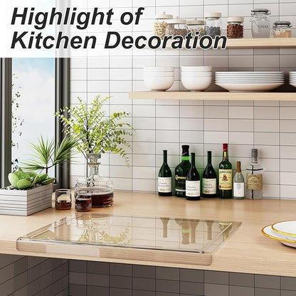 JJL Acrylic Cutting Board with Counter Lip, 16 x 12.5 Inches, Food-Grade & Anti-Slip, Clear, with Juice Groove – Perfect for Cutting Food with Juice, Ideal Choice for Kitchen Countertop Décor