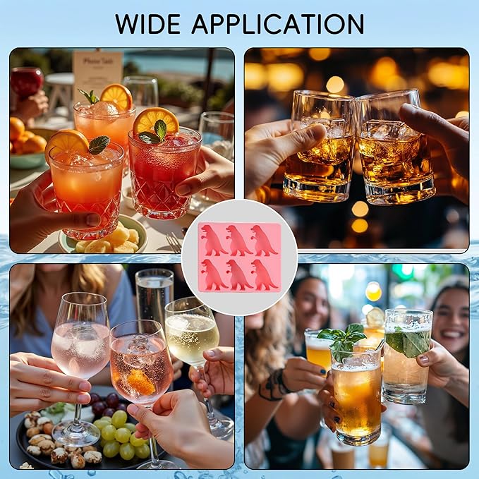 Monster Ice Mold, Dinosaur Ice Cube Tray, Homemade Flavored Frozen Large Silicone Cube Mold Maker, 6 Giant Whiskey