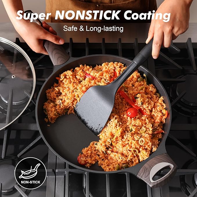 SENSARTE Nonstick Frying Pan Skillet 12.5Inch Large Non Stick Omelette Pans with Ergonomic Handle, Healthy Kitchen Cooking Chef's Pan, Free of Intentionally Added PFOA, Induction Compatible, Black - Image 4