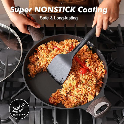 SENSARTE Ceramic Nonstick Frying Pan Skillet with Lid, 12.5 Inch Non Stick Pan Omelette Pans, Healthy Kitchen Cooking Chef's Pan, Free of Intentionally Added PFOA/PFOS, Induction Compatible, Black - Image 2