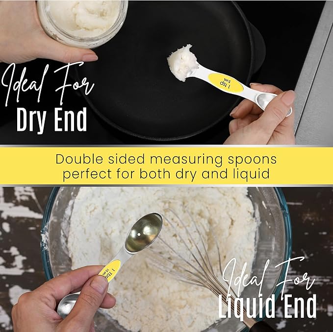 Magnetic Measuring Spoons Set of 9 Stainless Steel Dual-Sided Stackable Measuring Spoon Nesting Teaspoons Measuring Dry and Liquid Ingredients, Fits in Spice Jars Set of 9 (Yellow) - Image 6