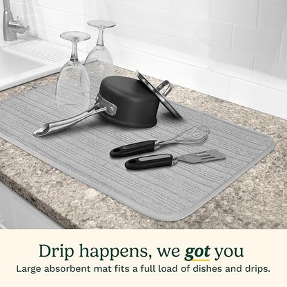 Cuisinart Dish Drying Mats for Kitchen Counter - (2) 18" x 24" Ultra Absorbent Dish Drying Mat XL - Foldable, Machine Washable, Fast Drying Dish Mat (Horizontal Stripes) - Image 2