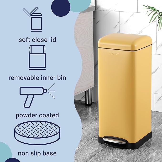 happimess HPM1007K Betty Retro 8-Gallon Step-Open Trash Can, Daffodil Yellow with Soft-Close Lid, Fingerprint Resistant, Modern, Minimalistic for Home, Kitchen, Laundry Room, Office, Bedroom, Bathroom - Image 3