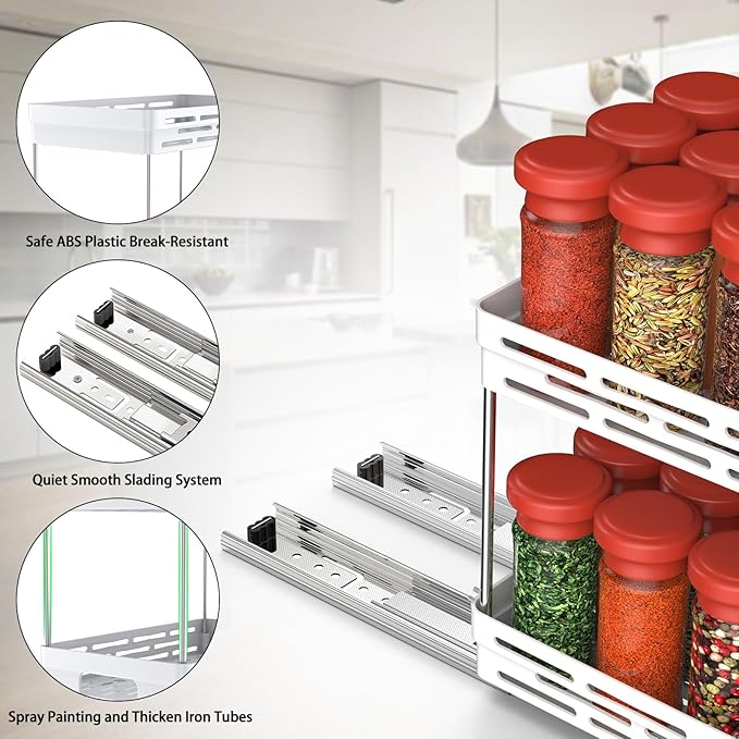 Pull Out Spice Rack Organizer for Cabinet, 2 Pack Widen Slide Out Spice Racks Organizer, Spice Cabinet Organizers, Cabinet Size Need:12'' Highx11'' Deepx6.75'' Wide,Hold 15 Spice Jar Each Tier-2Tier - Image 6