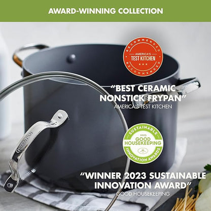 GreenPan Valencia Pro Hard Anodized Healthy Ceramic Nonstick 8QT Stock Pot with Lid, PFAS-Free, Induction, Dishwasher Safe, Oven Safe, Gray - Image 2