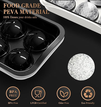 Round Ice Cube Mold with Lid - 2.2 Inch Sphere Ice Ball Maker, Large Whiskey Ice Cubes Mold with Easy Release, Reusable Silicone & Plastic Tray for Bourbon, Scotch, Brandy, Cocktails, Gift