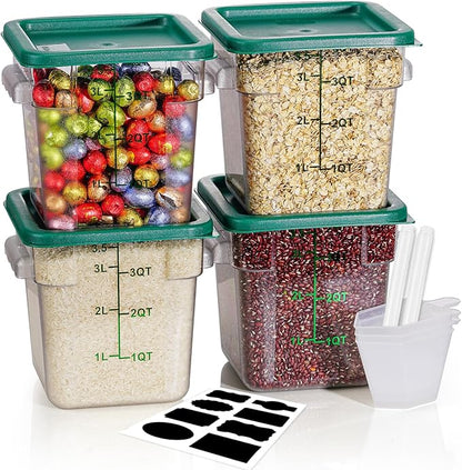 4QT NSF Food Storage Containers: 8 PCS [Food Grade][Hot&Cold Resistant] Commercial Clear Food Storage Containers with Lids for Restaurant Kitchen Proof Dough, Measuring Spoons Included(Green) by SVKLHY