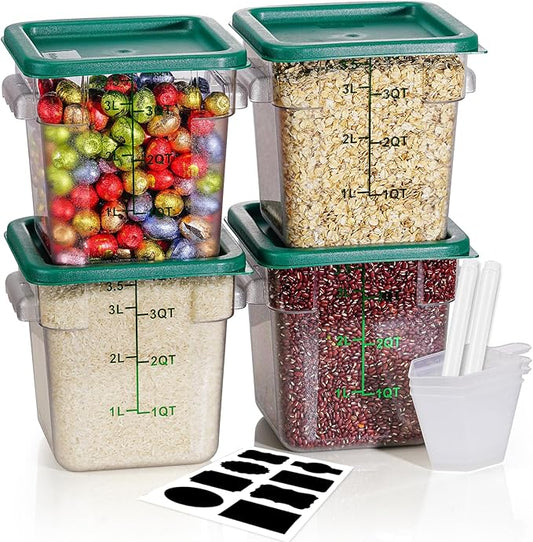 4QT NSF Food Storage Containers: 8 PCS [Food Grade][Hot&Cold Resistant] Commercial Clear Food Storage Containers with Lids for Restaurant Kitchen Proof Dough, Measuring Spoons Included(Green) by SVKLHY