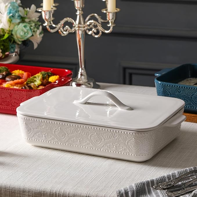 Casserole Dish with Lid, Ceramic 9x13 Casserole Dish for Oven, Rectangular Bakeware, Large Baking Dish with Handles for Holiday Cooking, Roasting, Baking, Oven & Microwave Safe (White) - Image 7