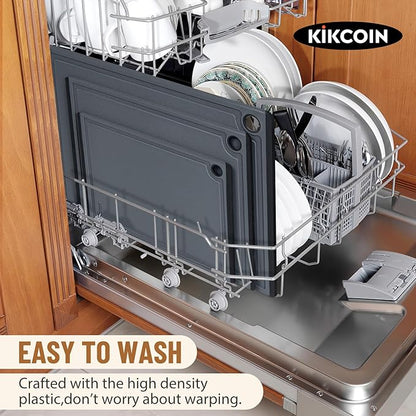 Kikcoin Plastic Cutting Boards for Kitchen, 3-Piece Large Cutting Board Set Dishwasher Safe Chopping Boards with Non-slip Feet and Juice Grooves, Gray - Image 6
