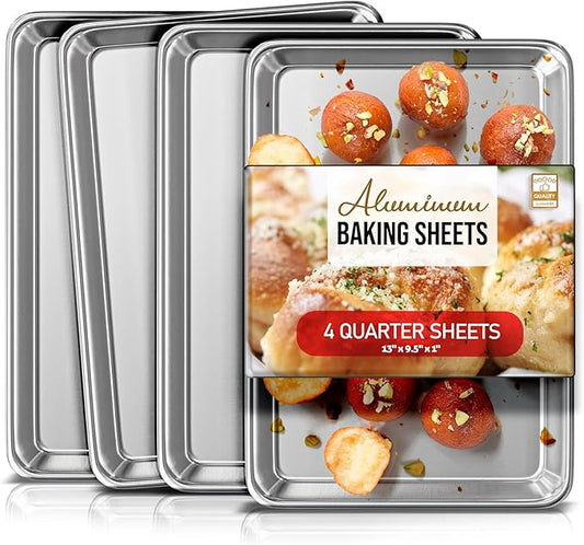 Eatex Aluminum Baking Sheet Set, 4 Pack Cookie Sheet Set, 9x13 Baking Pan Set, Warp Resistant Cookie Sheets for Baking Nonstick, Steel Baking Pans Set, Baking Sheets for Oven, Quarter Sheet Pan by Eatex