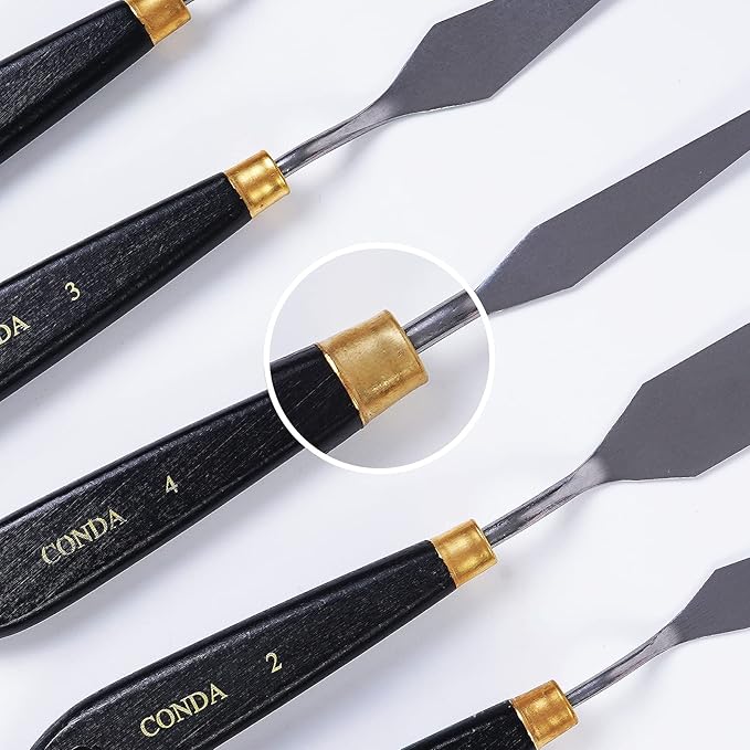 conda Palette Knife Painting Stainless Steel Spatula Palette Knife Oil Paint Metal Knives Wood Handle (Black 5 Piece) - Image 2
