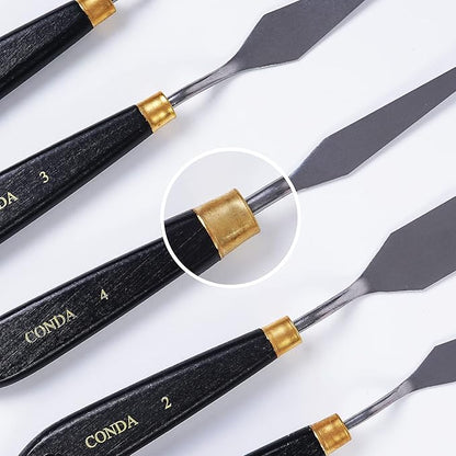 conda Palette Knife Painting Stainless Steel Spatula Palette Knife Oil Paint Metal Knives Wood Handle (Black 5 Piece) - Image 2