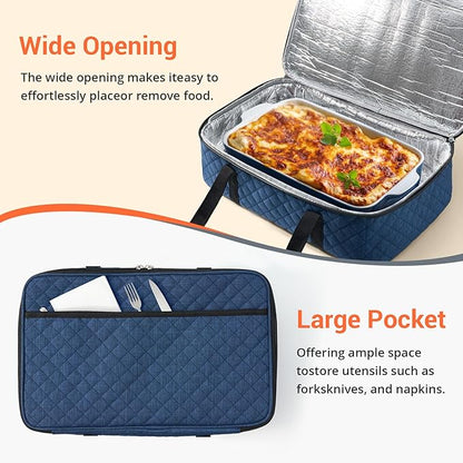Insulated Casserole Carrier Portable Food Tote for Hot or Cold – Fits 9"x13" Baking Dish, Lasagna Holder for Parties, Picnic, Travel, Beach - Navy Blue
