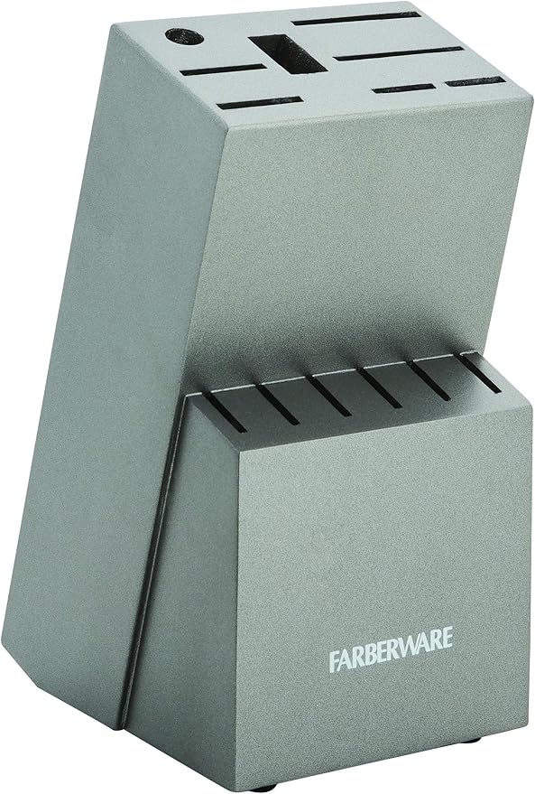 Farberware 15-Piece Stamped Stainless Steel Knife Block Set, High-Carbon Stainless Steel Kitchen Knife Set with Ergonomic Handles, Razor-Sharp Knives with Wood Block, 15-Piece Set, Graphite - Image 2