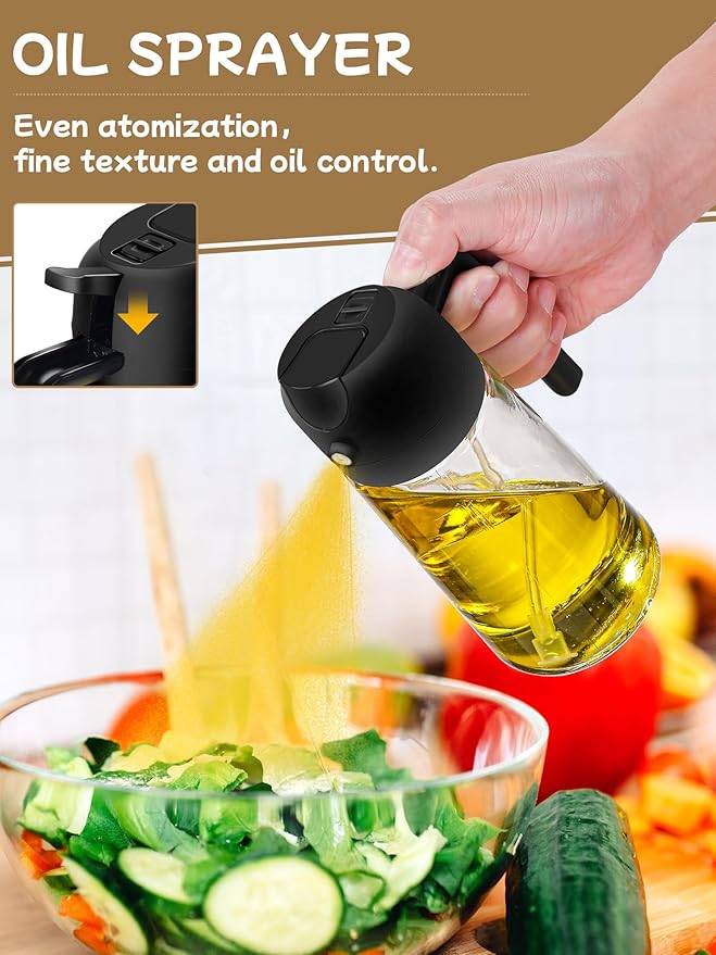 Kitchen Gadgets Oil Sprayer for Cooking 2pcs,Oil Dispenser for Kitchen,2 in 1 Oil Dispenser and Oil Sprayer,16oz Olive Oil Dispenser Bottle for Air Fryer,Salad, Grill (Black Kitchen Accessories) - Image 3