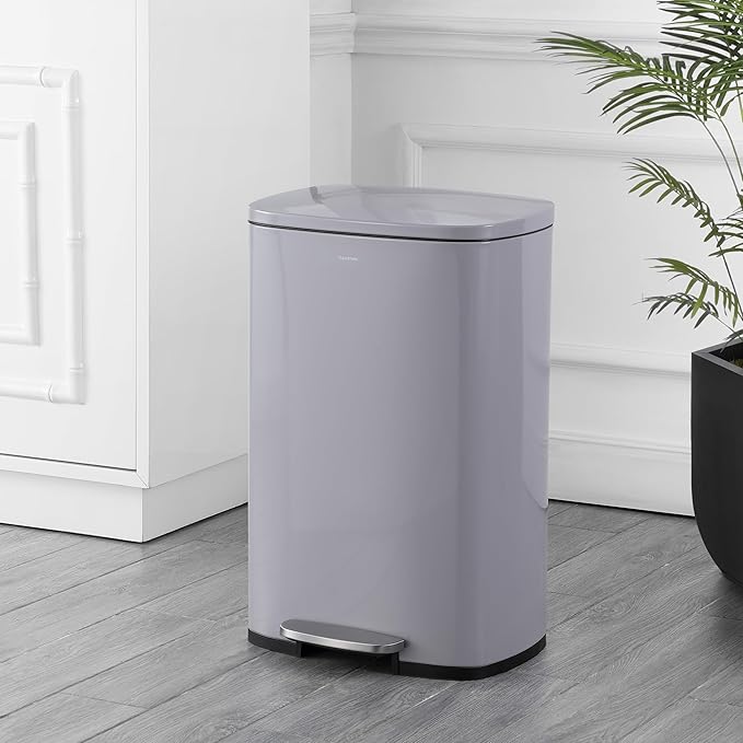 happimess HPM1006I Connor Rectangular 13-Gallon Trash Can with Soft-Close Lid and Free Mini Trash Can, Fingerprint Resistant, Modern, Minimalistic for Home, Kitchen, Office, Bathroom, Fog Gray - Image 2