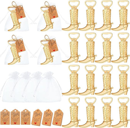 Meanplan 99 Pcs Cowboy Boot Bottle Opener Set Cowgirl Western Derby Wedding Party Favor Includes Cowboy Beer Bottle Opener Organza Bag Thank You Tag and Jute Rope for Guest Wedding Party Baby Shower by Meanplan