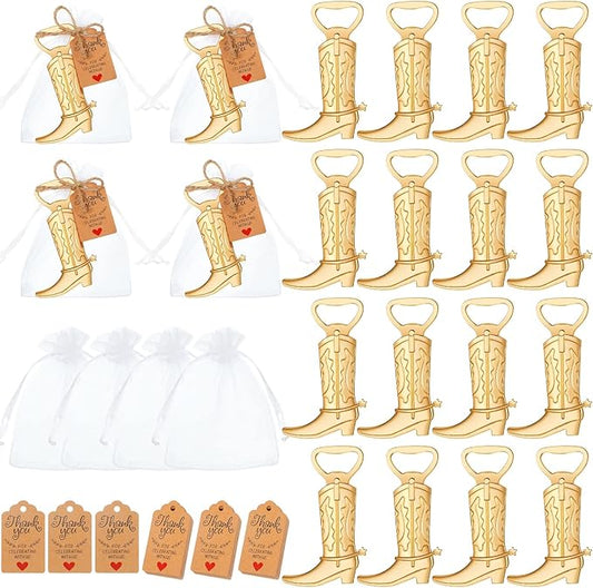 Meanplan 99 Pcs Cowboy Boot Bottle Opener Set Cowgirl Western Derby Wedding Party Favor Includes Cowboy Beer Bottle Opener Organza Bag Thank You Tag and Jute Rope for Guest Wedding Party Baby Shower by Meanplan