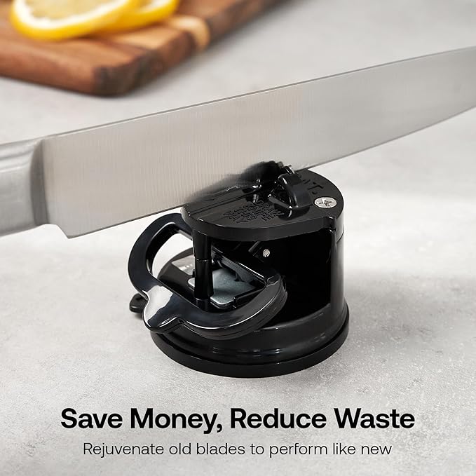 AnySharp – Global – Hands Free Knife Sharpener - Easy to Use Sharpening Tool with PowerGrip Suction Base and 20-Degree Pre-Set Angle - for All Knives: Chef's, Serrated, and Hardened Steel - Black - Image 7