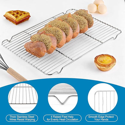 Herogo Stainless Steel Baking Pan Sheet with Wire Rack Set(2 Pans + 2 Racks), 18" x 13" x 1" Cookie Half Sheet Pan Bakeware Set for Oven, Non Toxic & Heavy Duty & Easy Clean-Extra Large